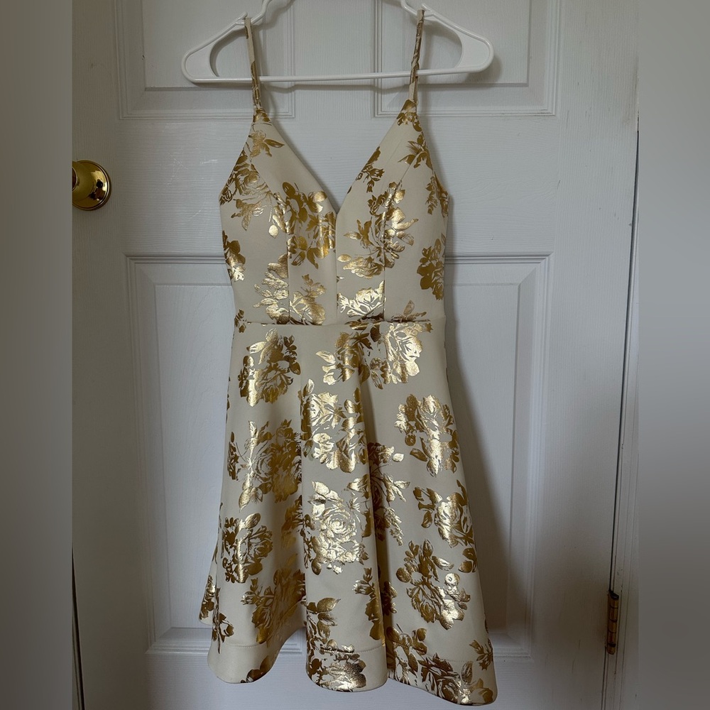 B Darlin Gold Floral Dress